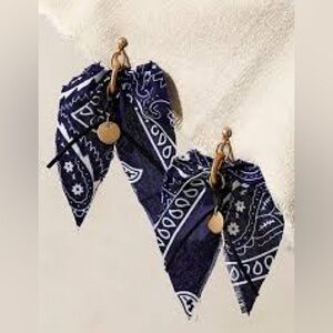 Free People Blue Ariana Ost Mae Scarf Dangle Earrings NWT Bandanna Bow Western